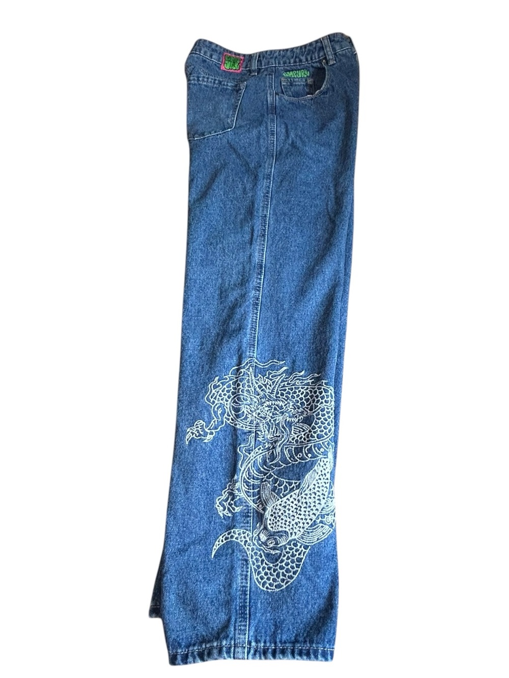 Empyre Y2K Dragon Koi Jeans Size 2 Baggy Relaxed Fit Denim Streetwear - Picture 3 of 16